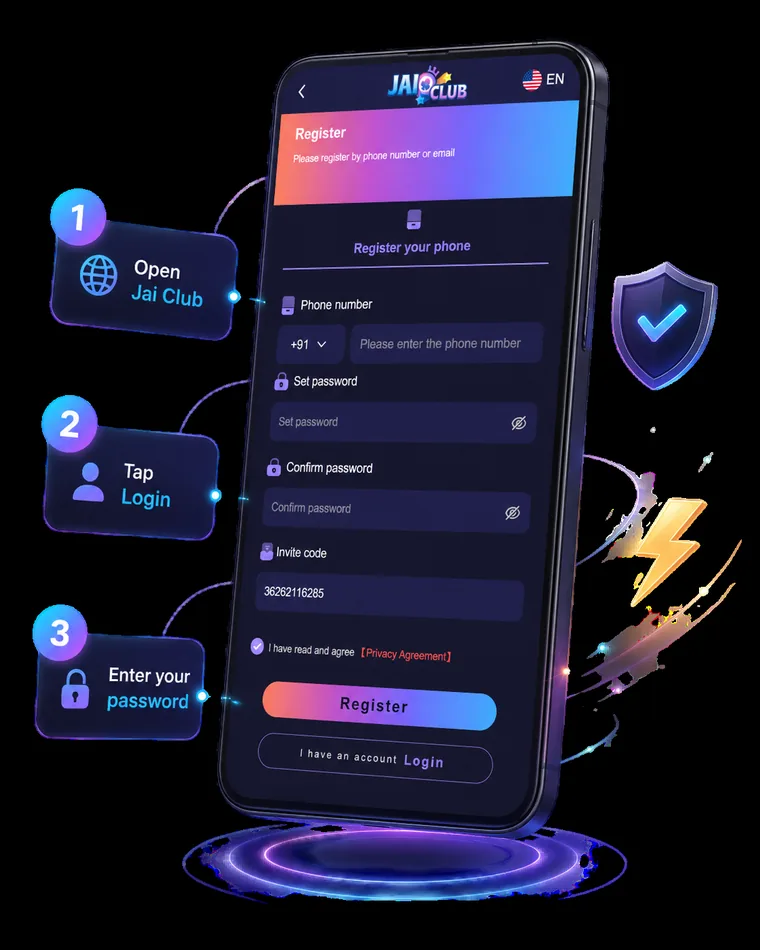 Jai Club login screen on mobile